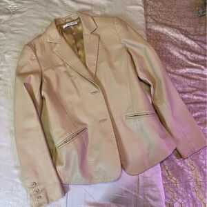 Vintage 90s Minimalist Tan Leather Blazer